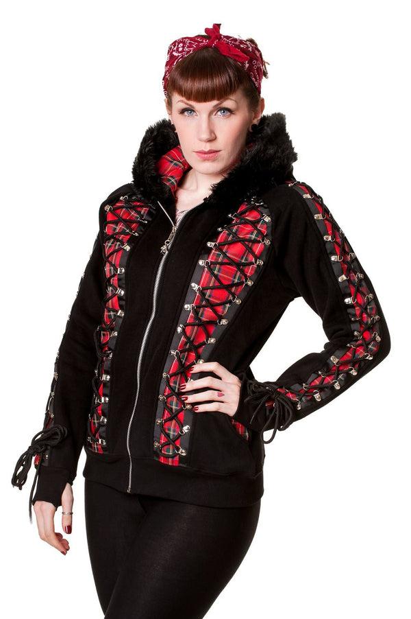 banned alternative Banned Alternative Red Tartan Corset Black Hoodie
