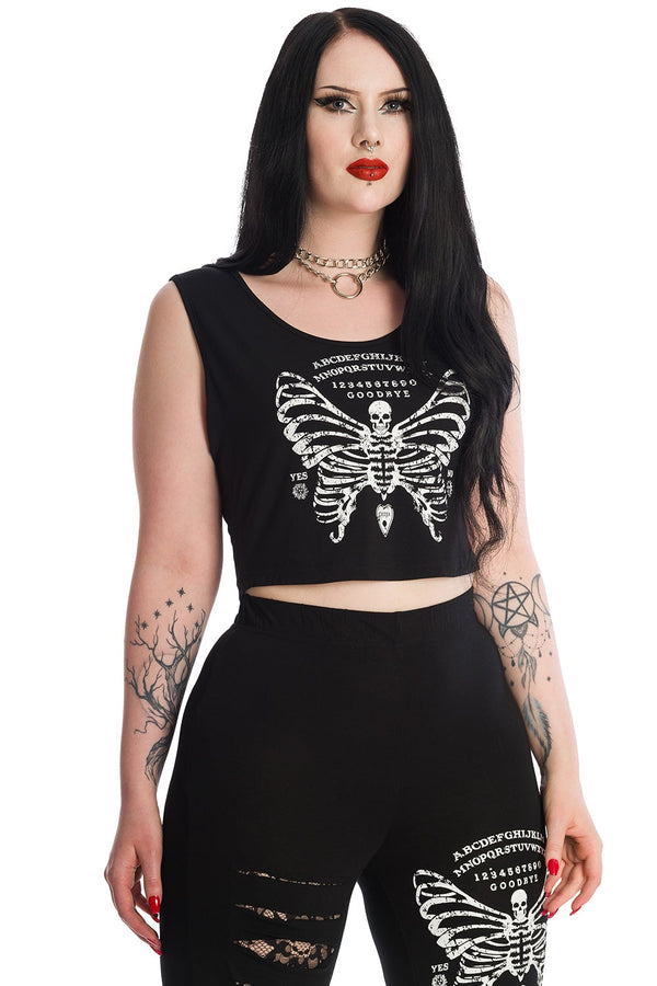 Banned Alternative Banned Alternative Skeleton Butterfly Black Crop Top