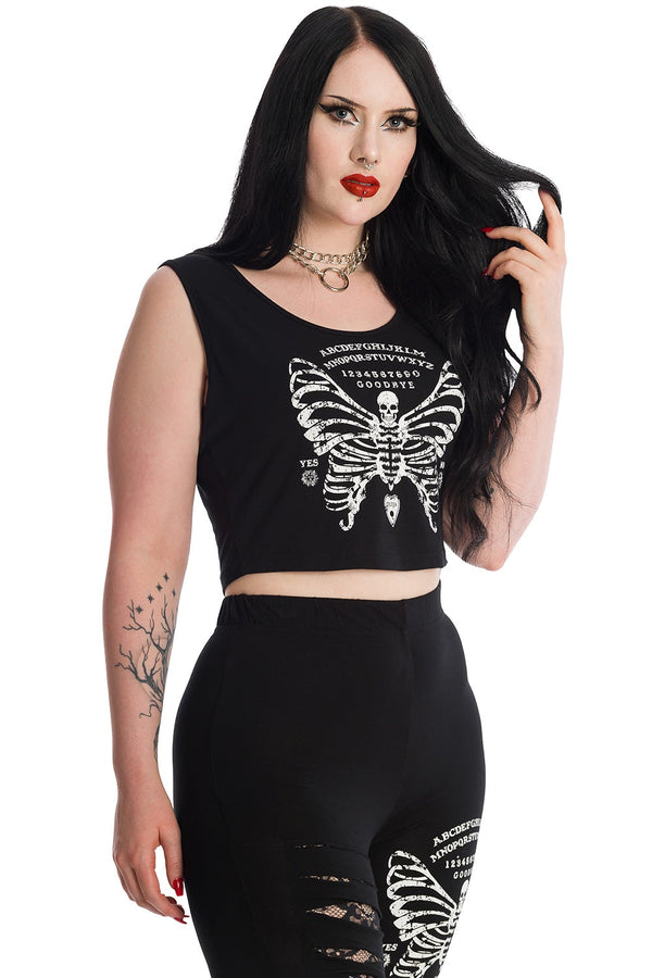 banned alternative Banned Alternative Skeleton Butterfly Black Crop Top