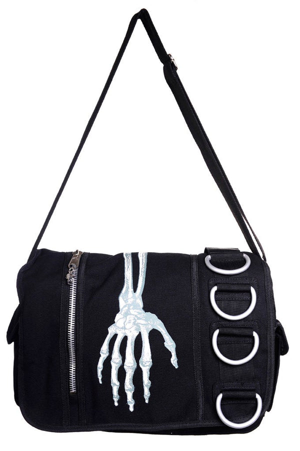 banned alternative Banned Alternative Skeleton Hand Adjustable Messenger Bag