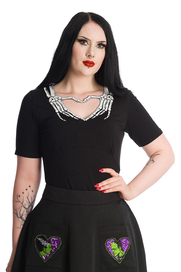 banned alternative Banned Alternative Skeleton Hands Heart Keyhole Cutout Top