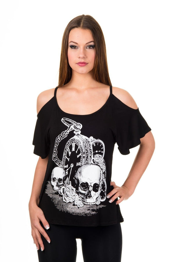banned alternative Banned Alternative Skull and Pocket Watch Lace Back T-Shirt