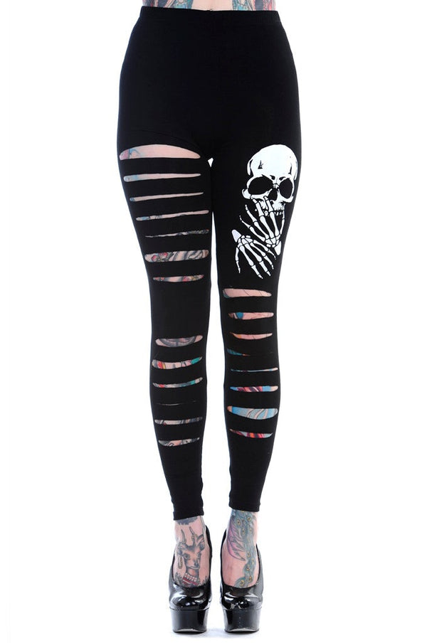 banned alternative Banned Alternative Slashed Skull Black Leggings