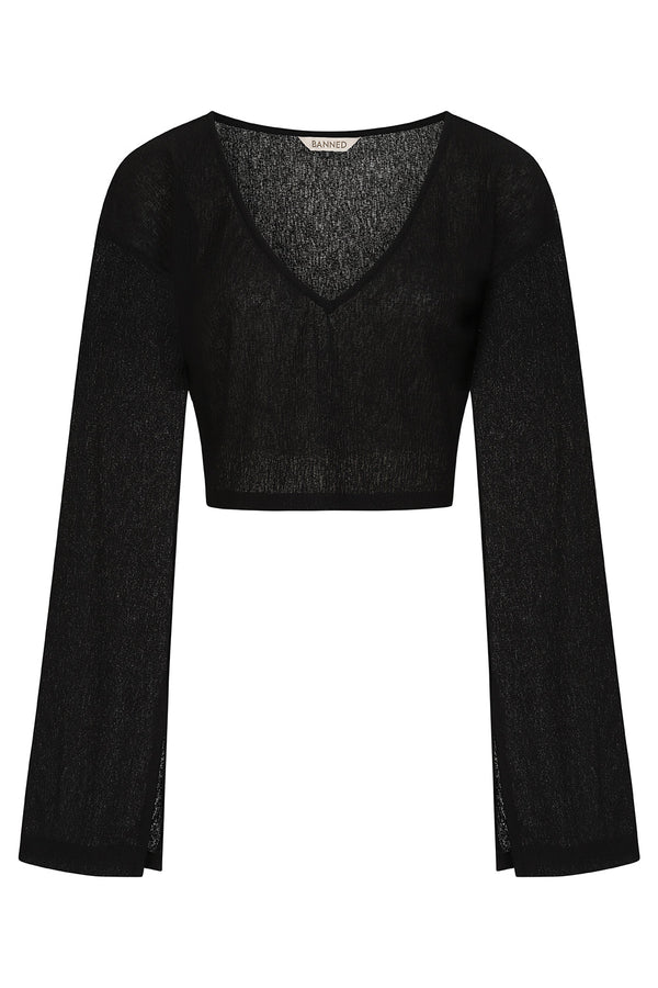 banned alternative Banned Alternative THALASSA CROP TOP WITH FLARE SLEEVE AND V NECK