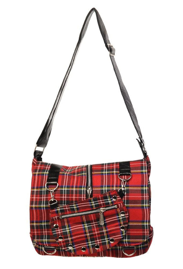 banned alternative Banned Alternative Twice The Action Tartan Messenger Bag