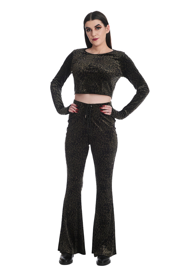 Banned Alternative Banned Alternative VIXEN LEOPARD FLARE TROUSERS