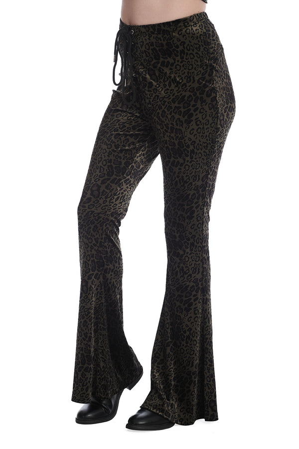 Banned Alternative Banned Alternative VIXEN LEOPARD FLARE TROUSERS