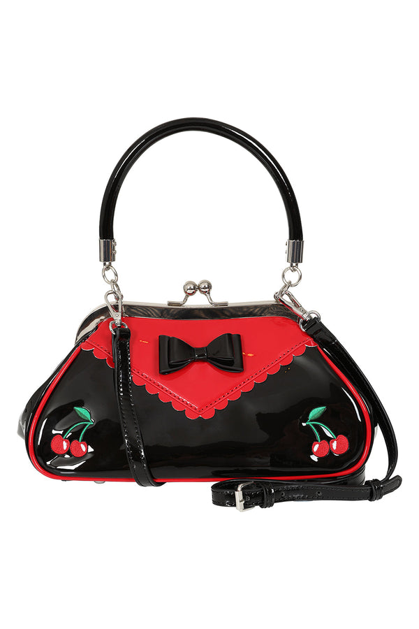 Banned Alternative BANNED Billie Jean Lacquer Cherry Handbag | Rockabilly Pin-up Style