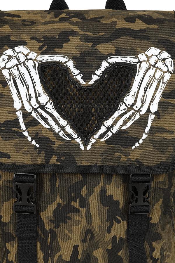 Banned Alternative BANNED Darkest Love Skeleton Heart Backpack | Camo Gothic School Bag