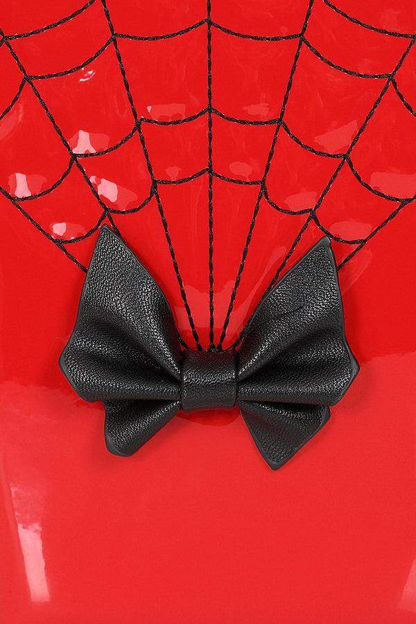 Banned Alternative BANNED Ghoul Coffin Red Bag | Shimmer Quilted Gothic Handbag With Spider Web