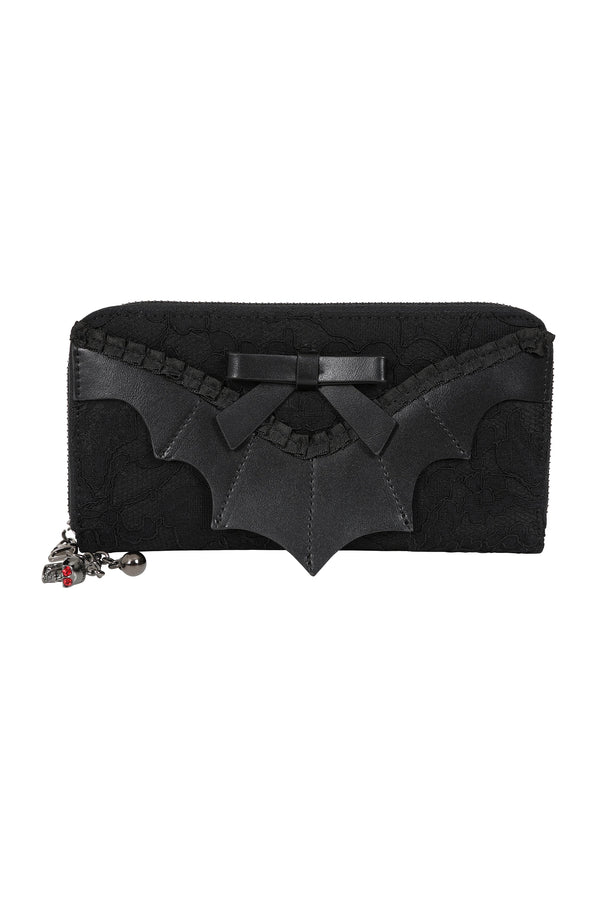 banned alternative BANNED Hallow Keepers Lace Wallet | Gothic Batwing Skull Card Holder