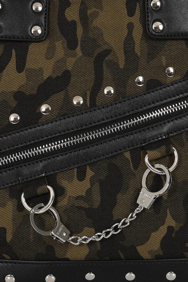 Banned Alternative BANNED Hellbound Wish Camo Shoulder Bag | Edgy Handcuff Canvas Handbag