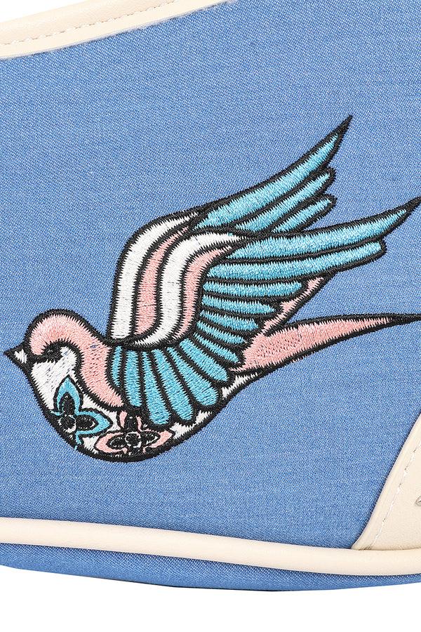 Banned Alternative BANNED Marilou Swallow Denim Handbag | Rockabilly Embroidered Style