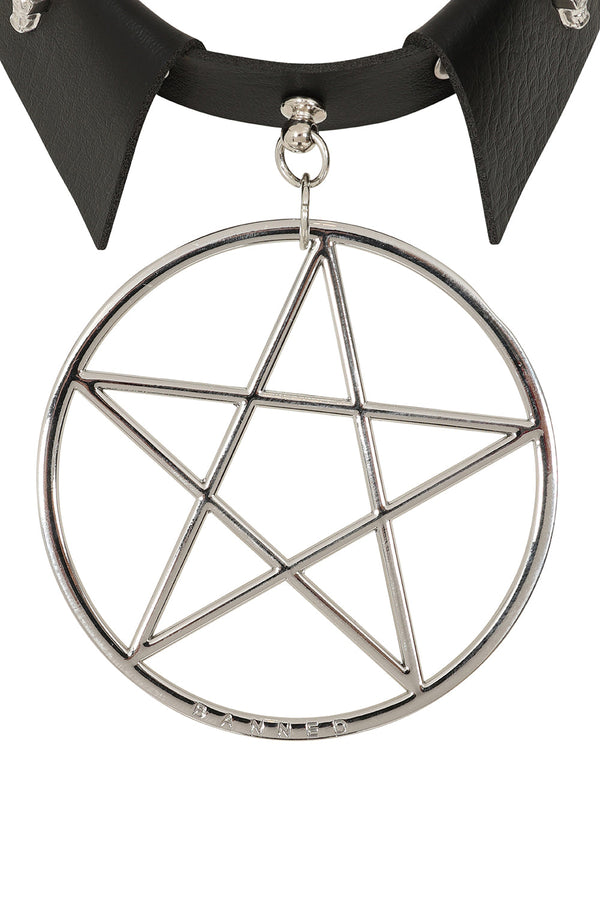 Banned Alternative BANNED Restrict Pentagram Choker Gothic Statement Necklace With Pentagram Design