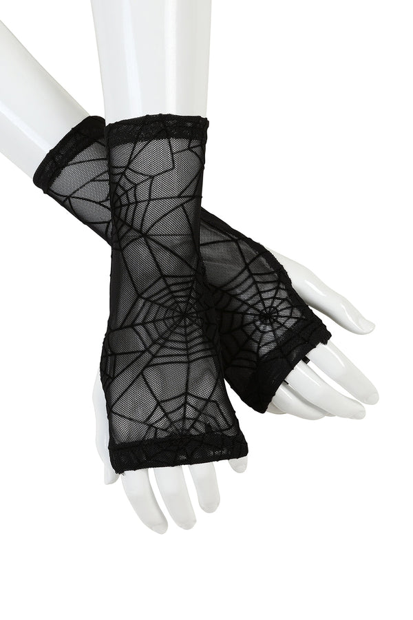 banned alternative BANNED Seraphina Gloves Mesh Spiderweb Printed Gloves for Gothic and Alternative Styles