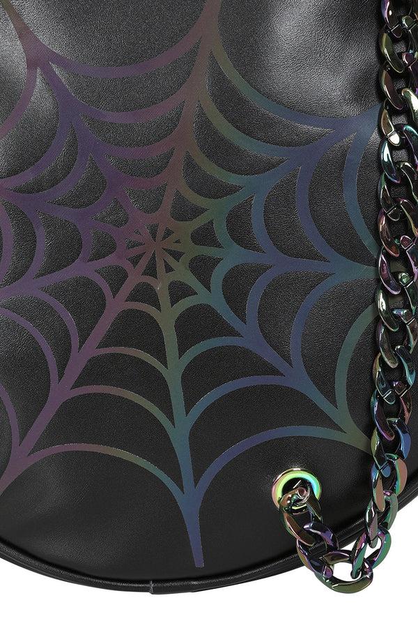Banned Alternative BANNED Spider Claw Holographic Round Bag | Gothic Web Chain Crossbody
