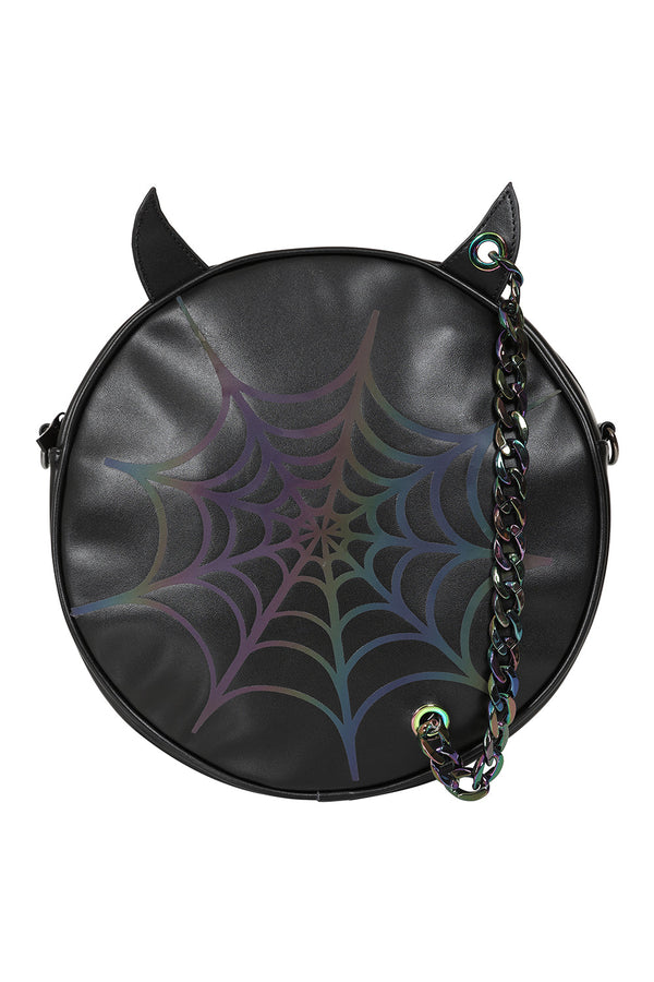 banned alternative BANNED Spider Claw Holographic Round Bag | Gothic Web Chain Crossbody
