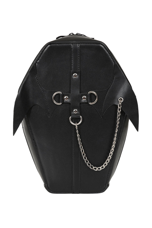 banned alternative BANNED Spiritdoom Coffin Backpack | Gothic Wing & Cross Chain Bag