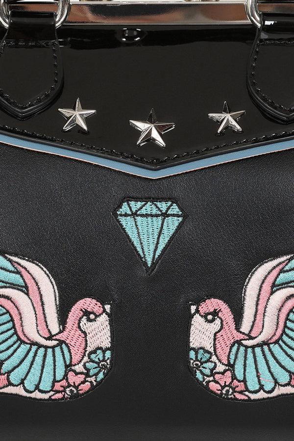 Banned Alternative BANNED The Swallows Return Lacquer Handbag | Rockabilly Embroidered Style