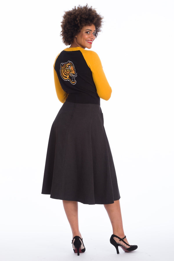 Banned Alternative Banned Tiger Queen Cardigan - Rockabilly And Retro Style Tiger Embroidered Raglan Sweater