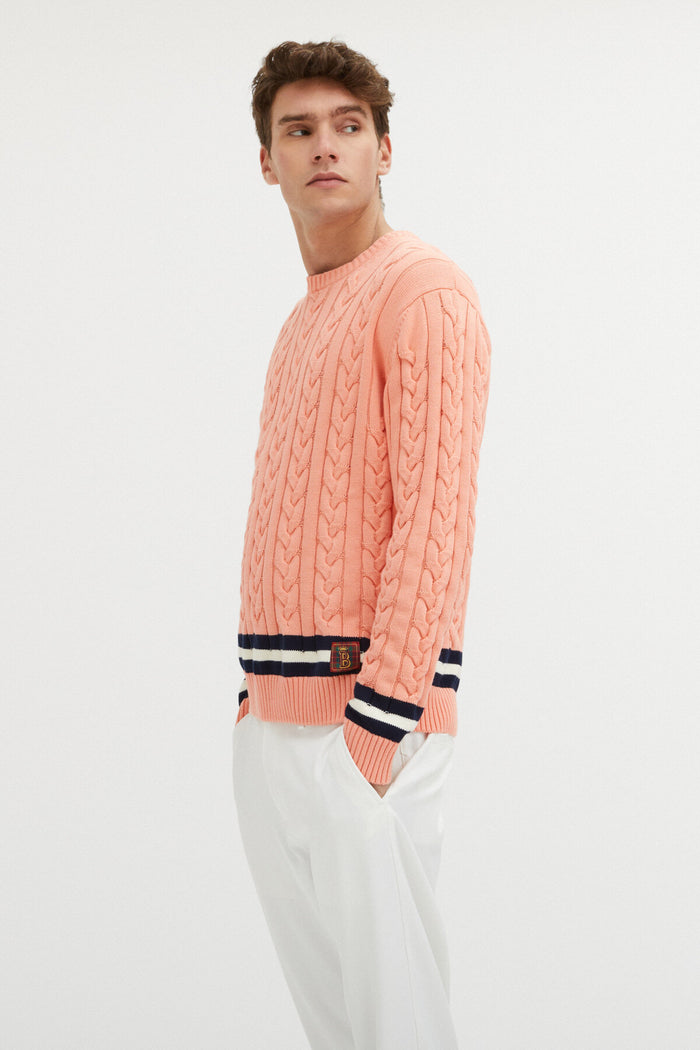 Baracuta Cable Crew Neck Flamingo