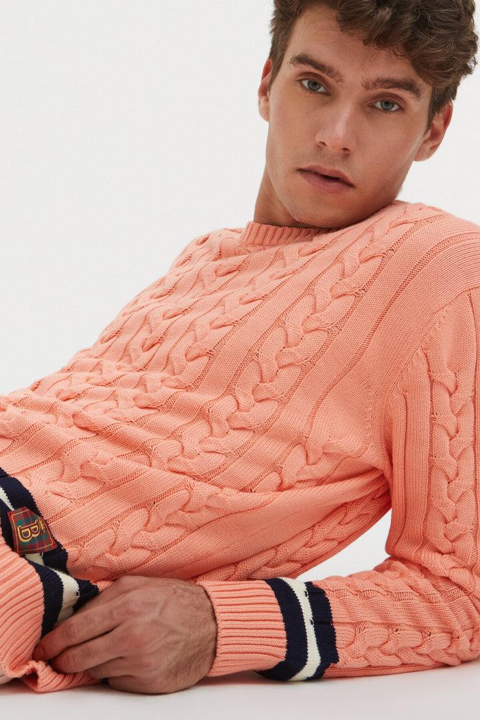 Baracuta Cable Crew Neck Flamingo