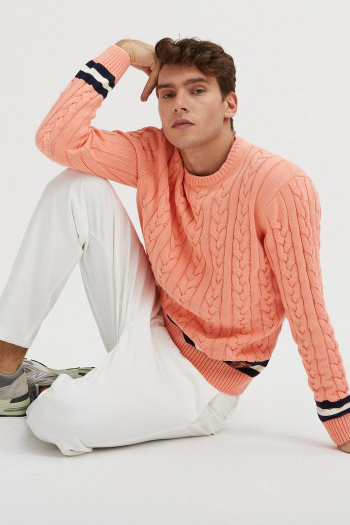 baracuta Cable Crew Neck Flamingo