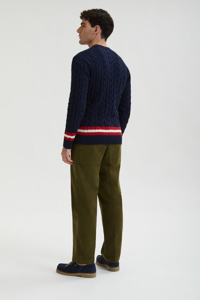Baracuta Cable Crew Neck Navy