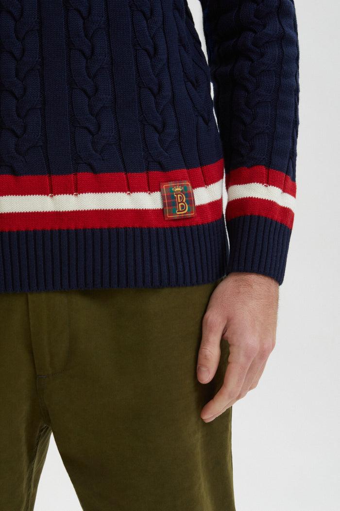 Baracuta Cable Crew Neck Navy