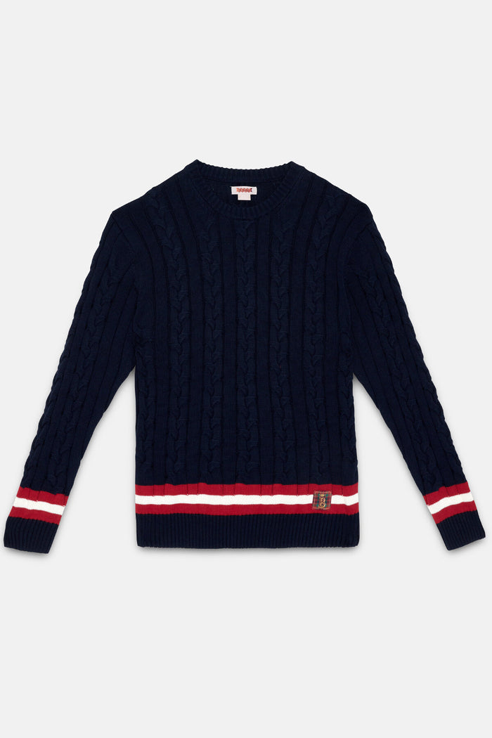 Baracuta Cable Crew Neck Navy