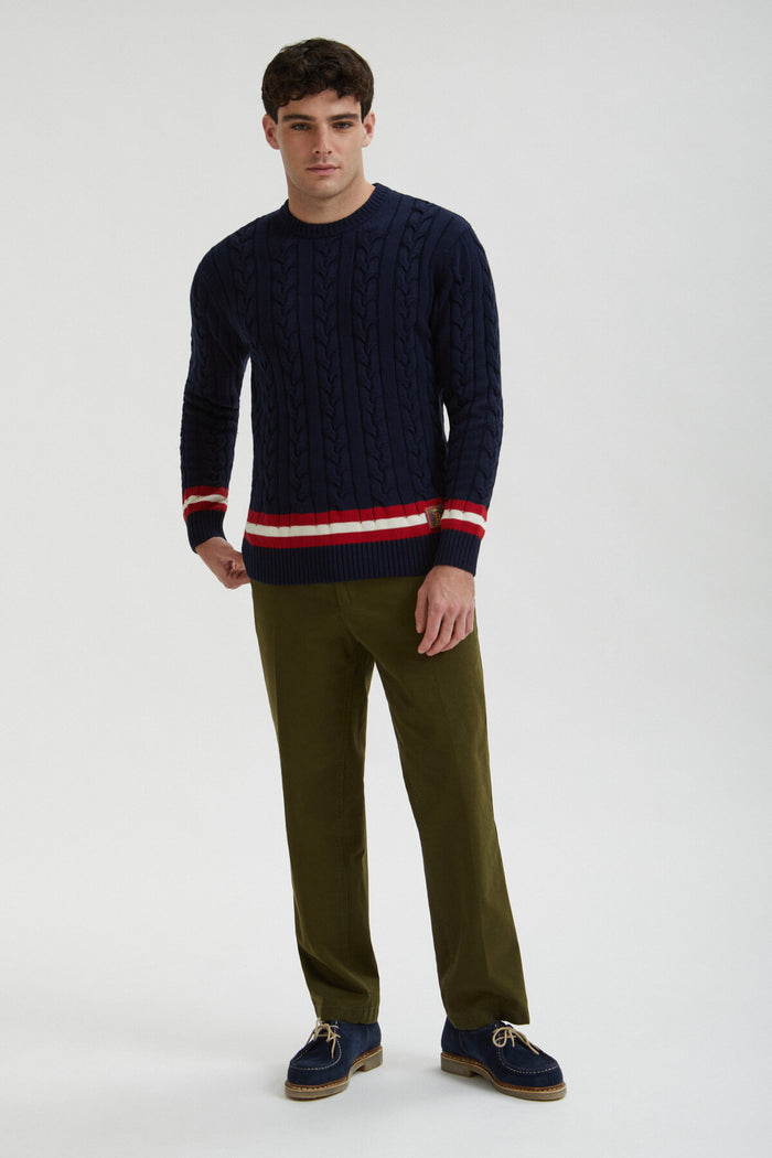 baracuta Cable Crew Neck Navy