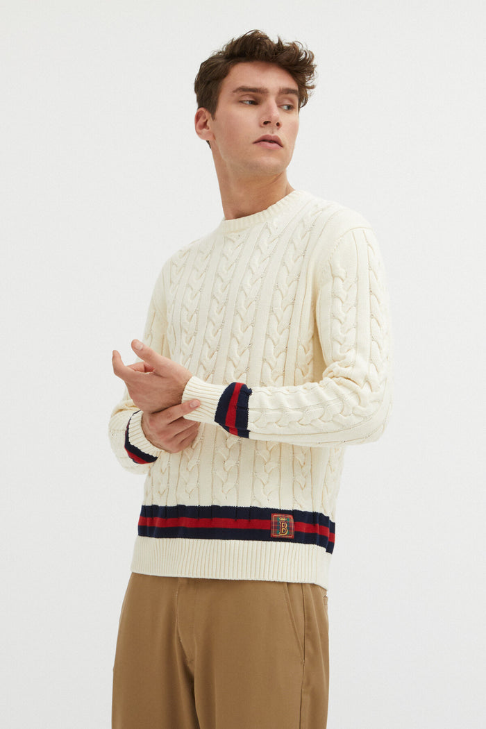 Baracuta Cable Crew Neck Off White