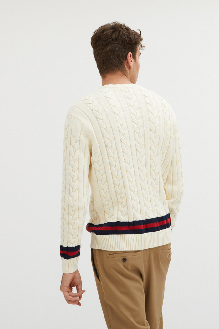 Baracuta Cable Crew Neck Off White