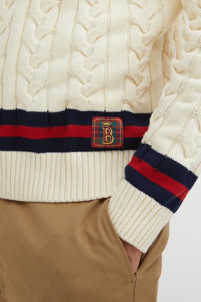 Baracuta Cable Crew Neck Off White