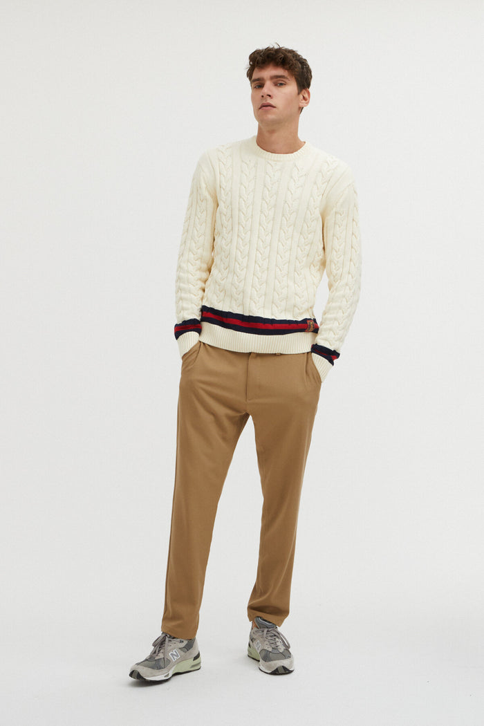 baracuta Cable Crew Neck Off white