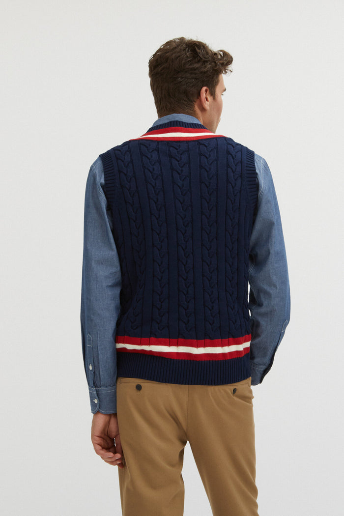 Baracuta Cable Vest Navy