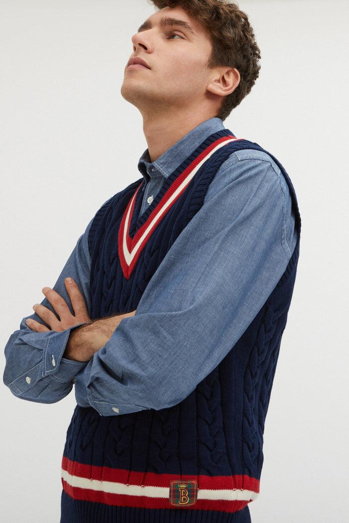 Baracuta Cable Vest Navy