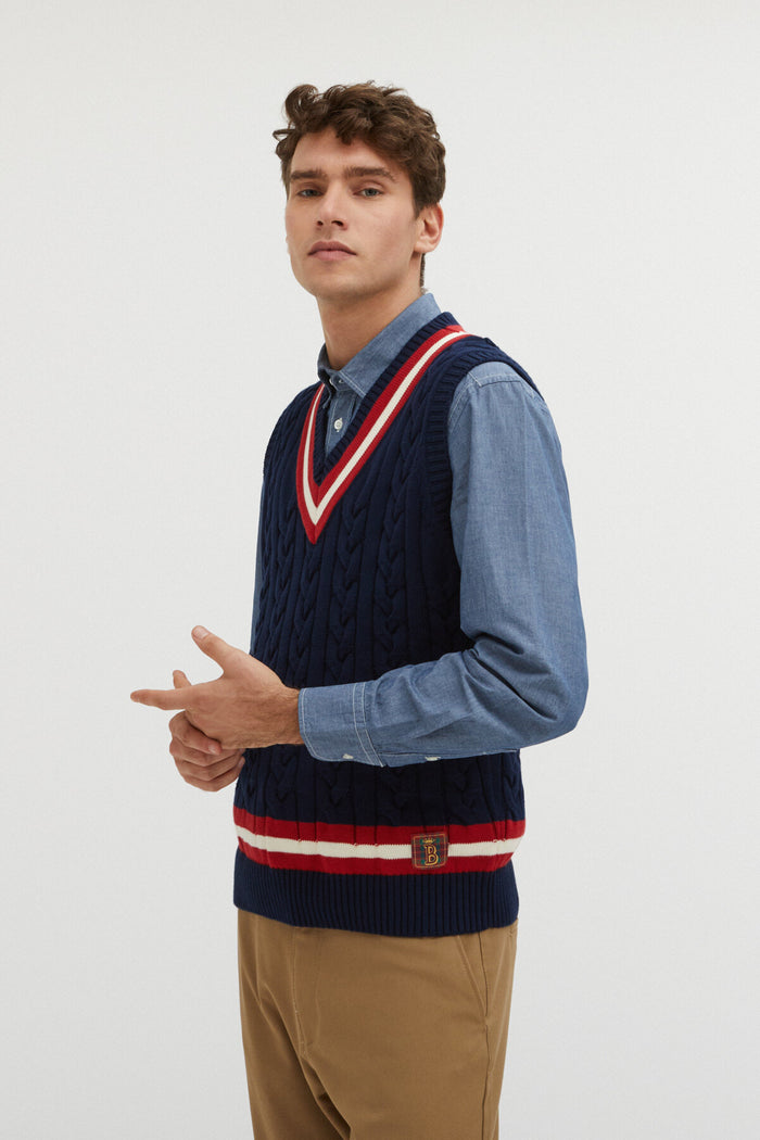 baracuta Cable Vest Navy