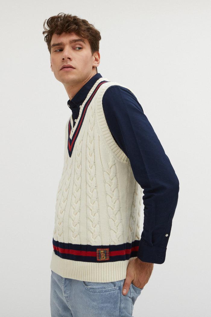 Baracuta Cable Vest Off White