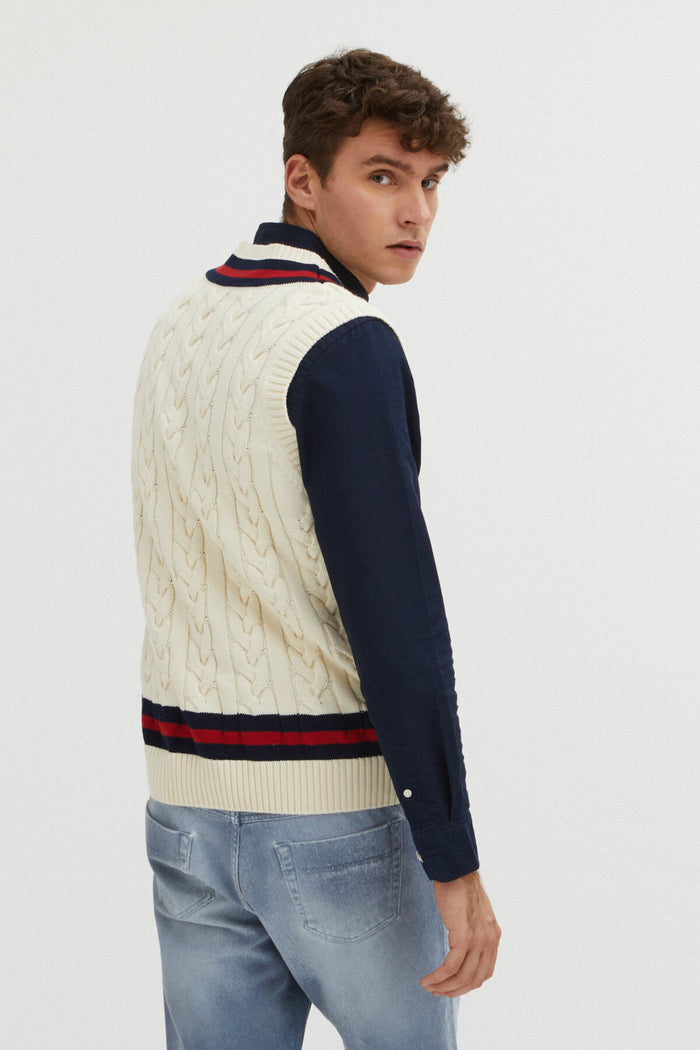 Baracuta Cable Vest Off White