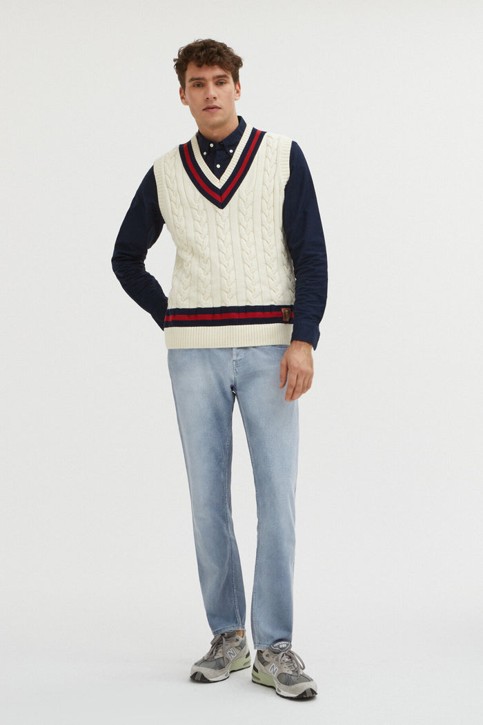 baracuta Cable Vest Off white