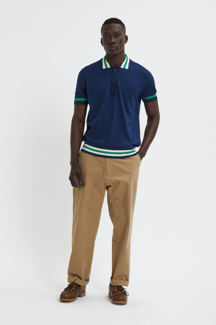 Baracuta Contrast Stripes Polo Navy