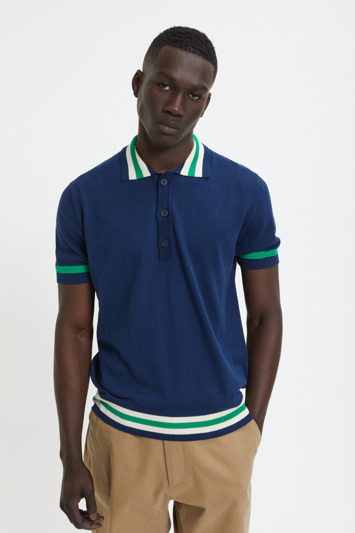 baracuta Contrast Stripes Polo Navy
