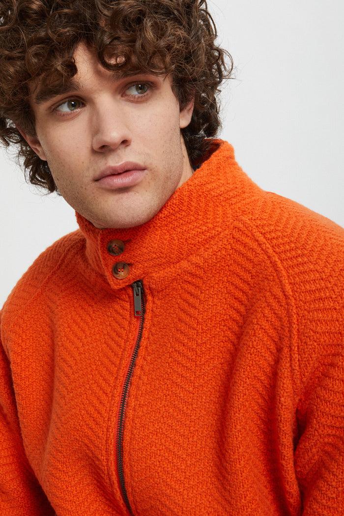 Baracuta Jacquard Knit Bomber Bright Orange