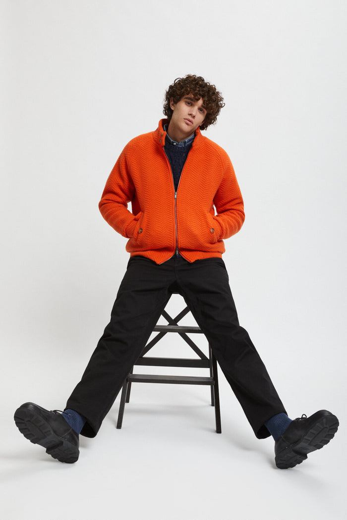 baracuta Jacquard Knit Bomber Bright orange