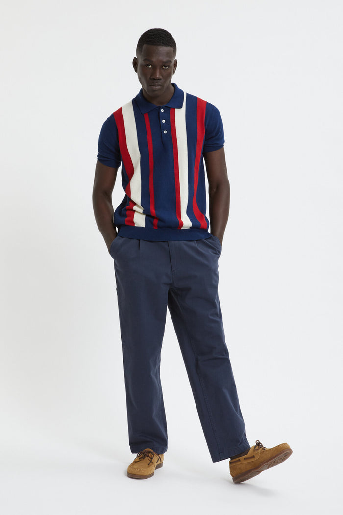 Baracuta Lined Stripe Polo Navy