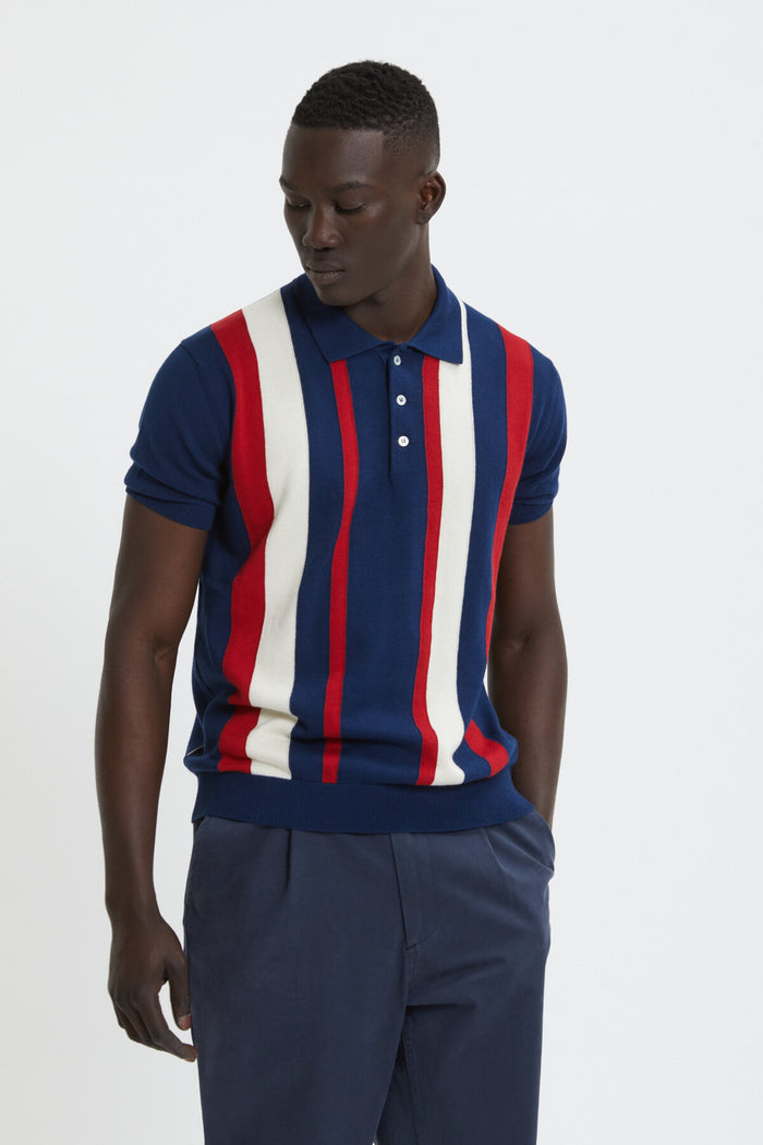 baracuta Lined Stripe Polo Navy