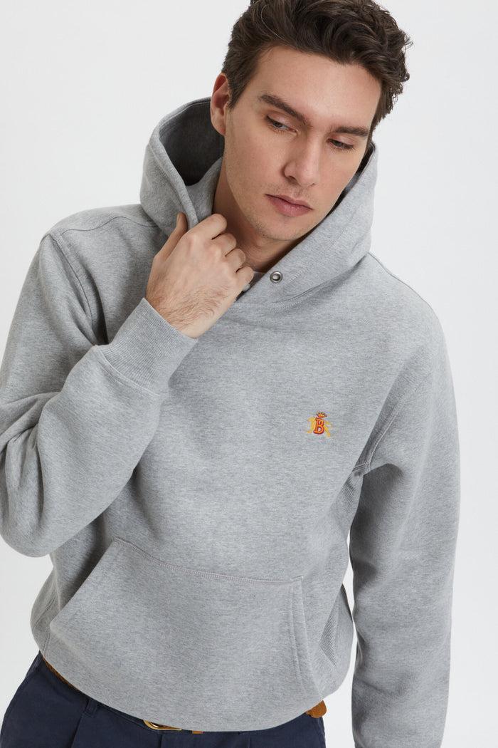 Baracuta Logo Hoodie Fleece Grey Melange