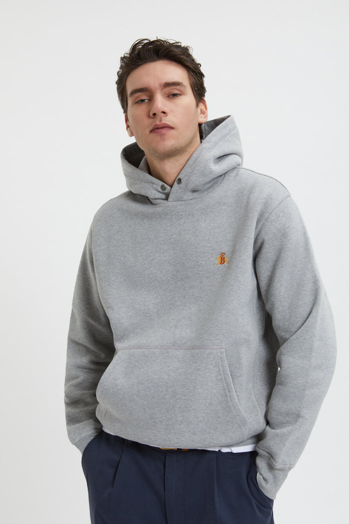 baracuta Logo Hoodie Fleece Grey melange