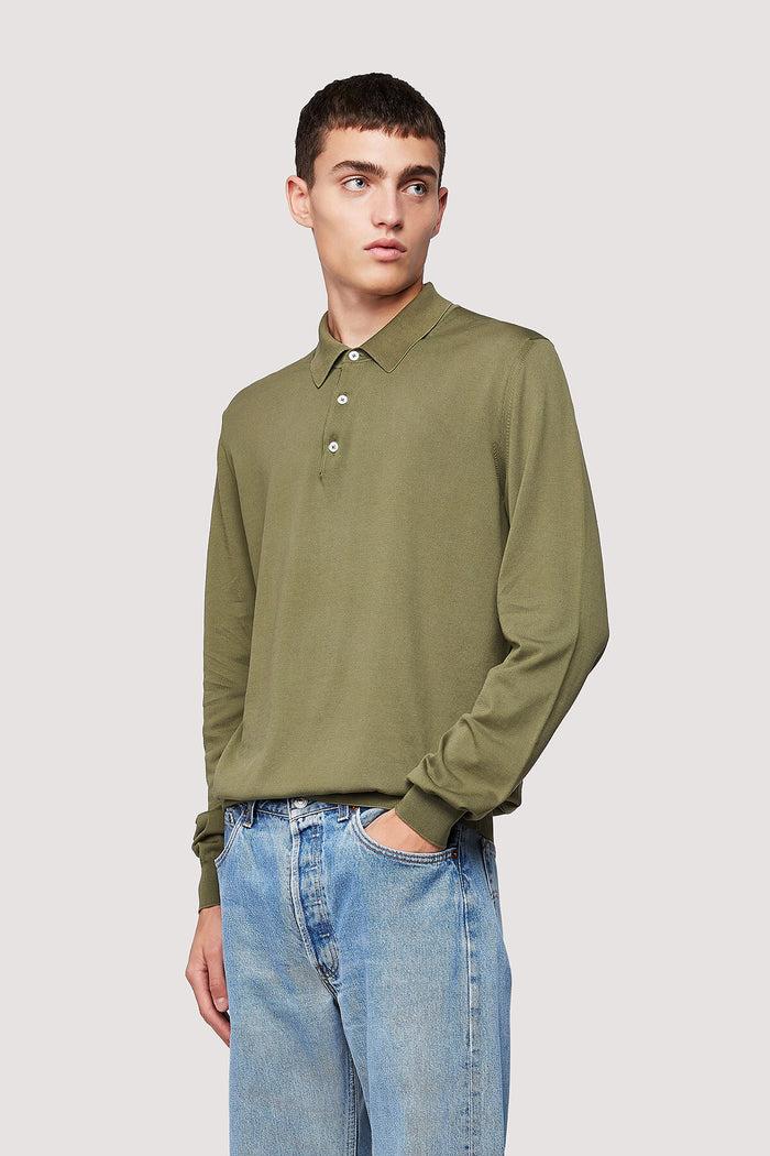 Baracuta Long Sleeve Polo Army